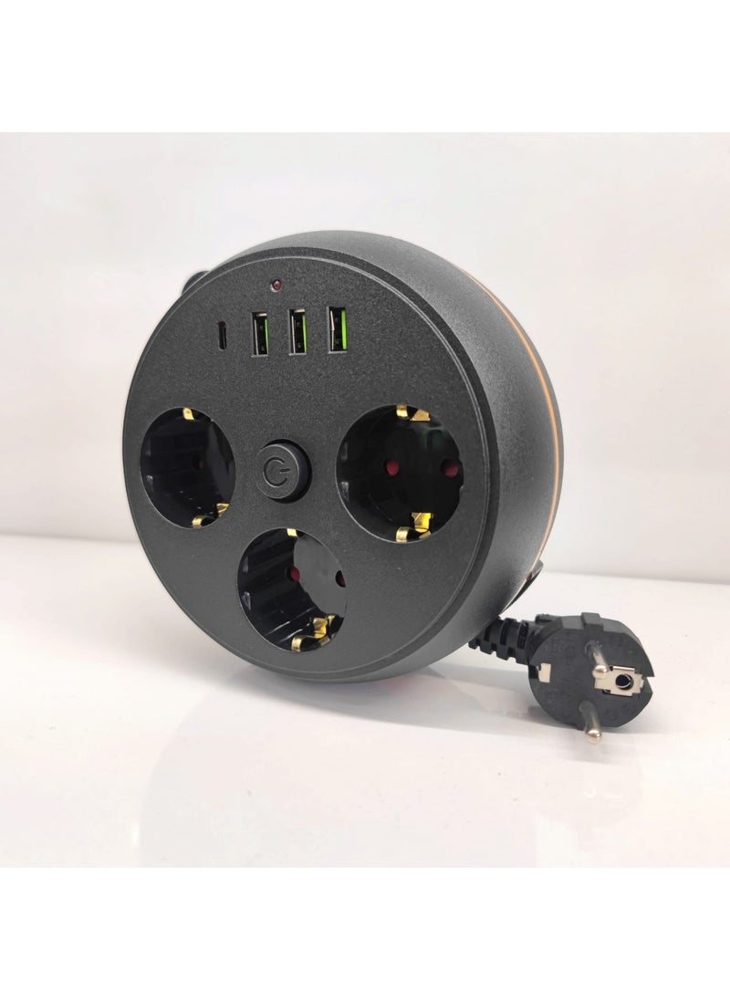 Airstorr Thermal Current Protected Reel 2m Cable 3 Sockets 3 USB 1 Type-C Socket  - Image 1