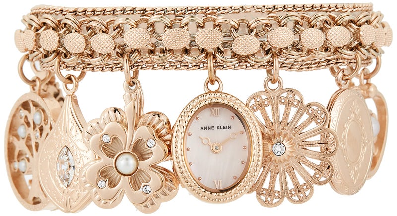 ANNE KLEIN ساعة أن كليين النسائية المزينة بالكريستال الفاخر بلون الذهب الوردي مع سوار تعليقي - Image 3