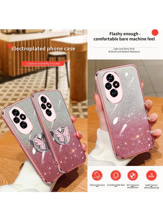 زبون جراب لهاتف Honor 200، جراب هاتف TPU بحامل على شكل فراشة بلون متدرج لامع - Image 3