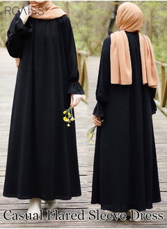 roaiss Abaya Style Solid Color Casual Loose  Flared Dress Women'S Fashion Versatile Commuting Daily Long-Sleeve Long Skirt for Ladies Elegant Temperament Casual Outfit  - Image 1
