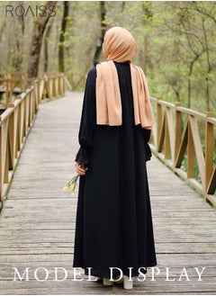 roaiss Abaya Style Solid Color Casual Loose  Flared Dress Women'S Fashion Versatile Commuting Daily Long-Sleeve Long Skirt for Ladies Elegant Temperament Casual Outfit  - Image 5