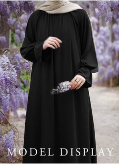 roaiss Abaya Style Solid Color Casual Loose  Flared Dress Women'S Fashion Versatile Commuting Daily Long-Sleeve Long Skirt for Ladies Elegant Temperament Casual Outfit  - Image 3