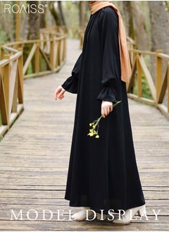 roaiss Abaya Style Solid Color Casual Loose  Flared Dress Women'S Fashion Versatile Commuting Daily Long-Sleeve Long Skirt for Ladies Elegant Temperament Casual Outfit  - Image 4