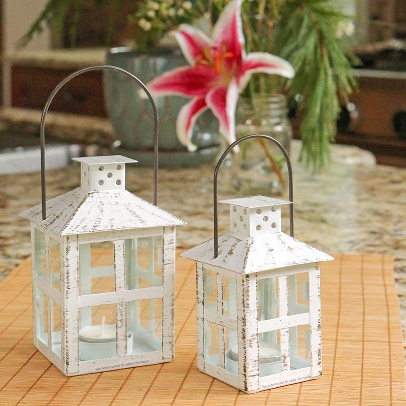 Kate Aspen Rustic Farmhouse Decor White Candle Holder Lantern Decorative (5 Inch), Wedding Decoration, Centerpiece Table Decorations, Home Decor, Shelf Decor, Fireplace Lantern - Image 3