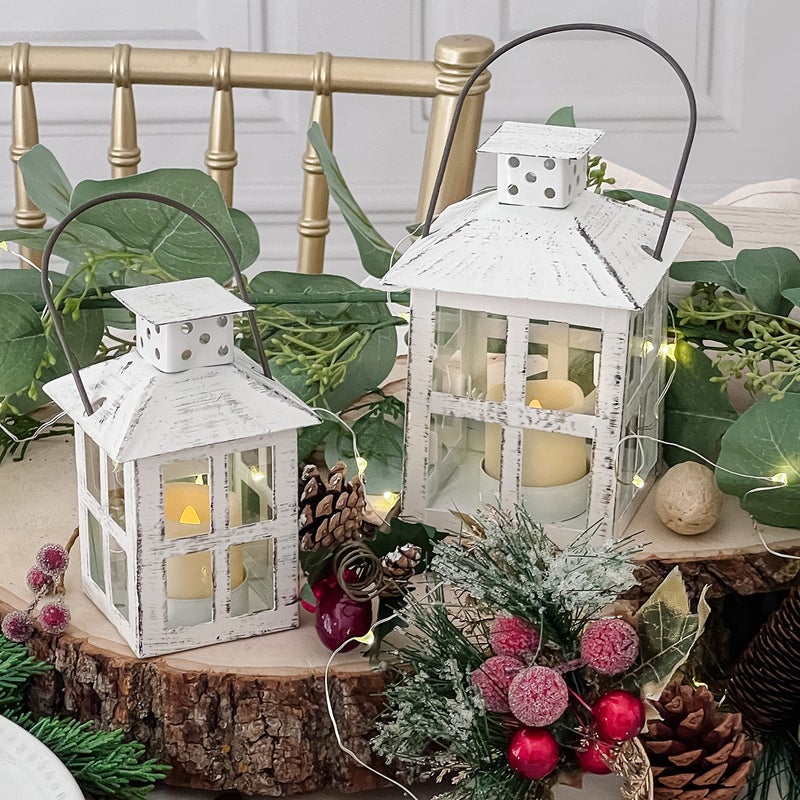 Kate Aspen Rustic Farmhouse Decor White Candle Holder Lantern Decorative (5 Inch), Wedding Decoration, Centerpiece Table Decorations, Home Decor, Shelf Decor, Fireplace Lantern - Image 2