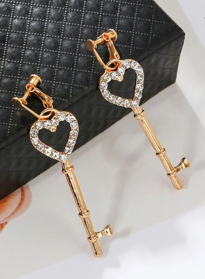Styli Embellished Key Heart Earrings