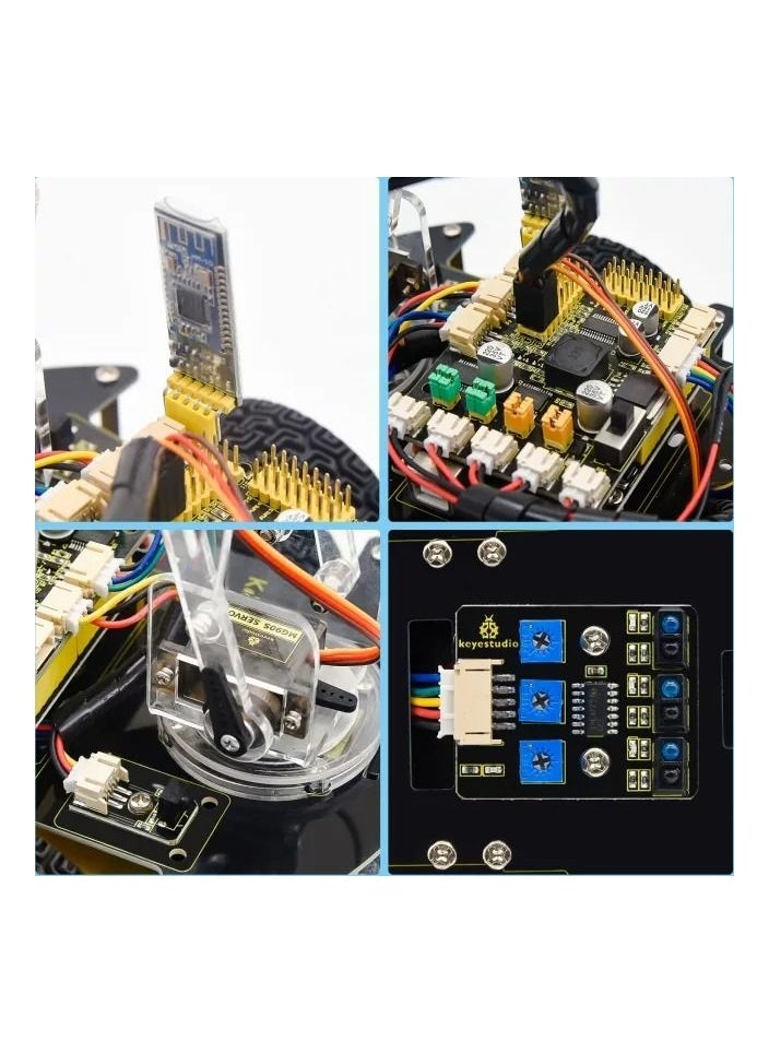 Keyestudio - 4WD Smart Car with Mechanical Arm for Arduino Programmable Robot Kit Compatible with Android and IOS Ideal for STEM Learning and Educational Robotics for Kids and Beginners - Image 1