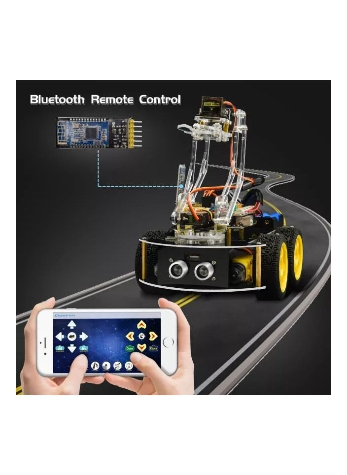 Keyestudio - 4WD Smart Car with Mechanical Arm for Arduino Programmable Robot Kit Compatible with Android and IOS Ideal for STEM Learning and Educational Robotics for Kids and Beginners - Image 1