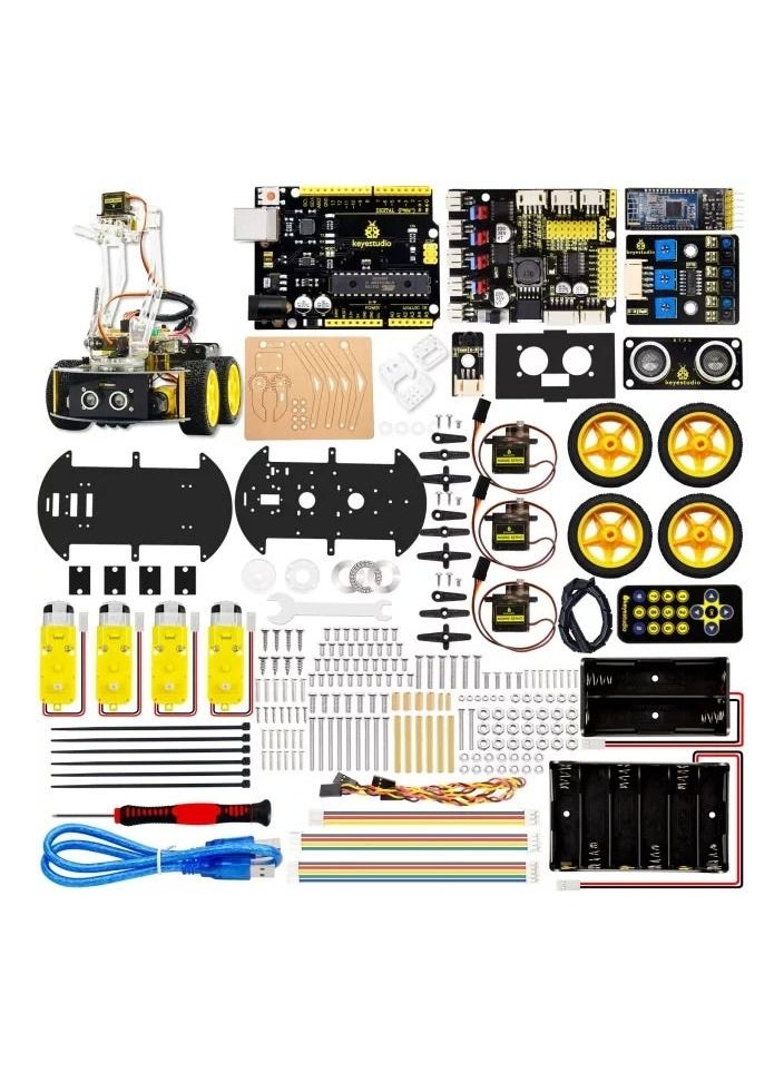 Keyestudio - 4WD Smart Car with Mechanical Arm for Arduino Programmable Robot Kit Compatible with Android and IOS Ideal for STEM Learning and Educational Robotics for Kids and Beginners - Image 1