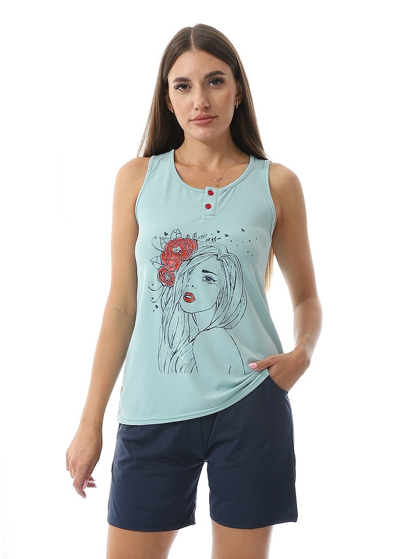 Caesar Printed Top With  Short Pajama Set  - Image 1