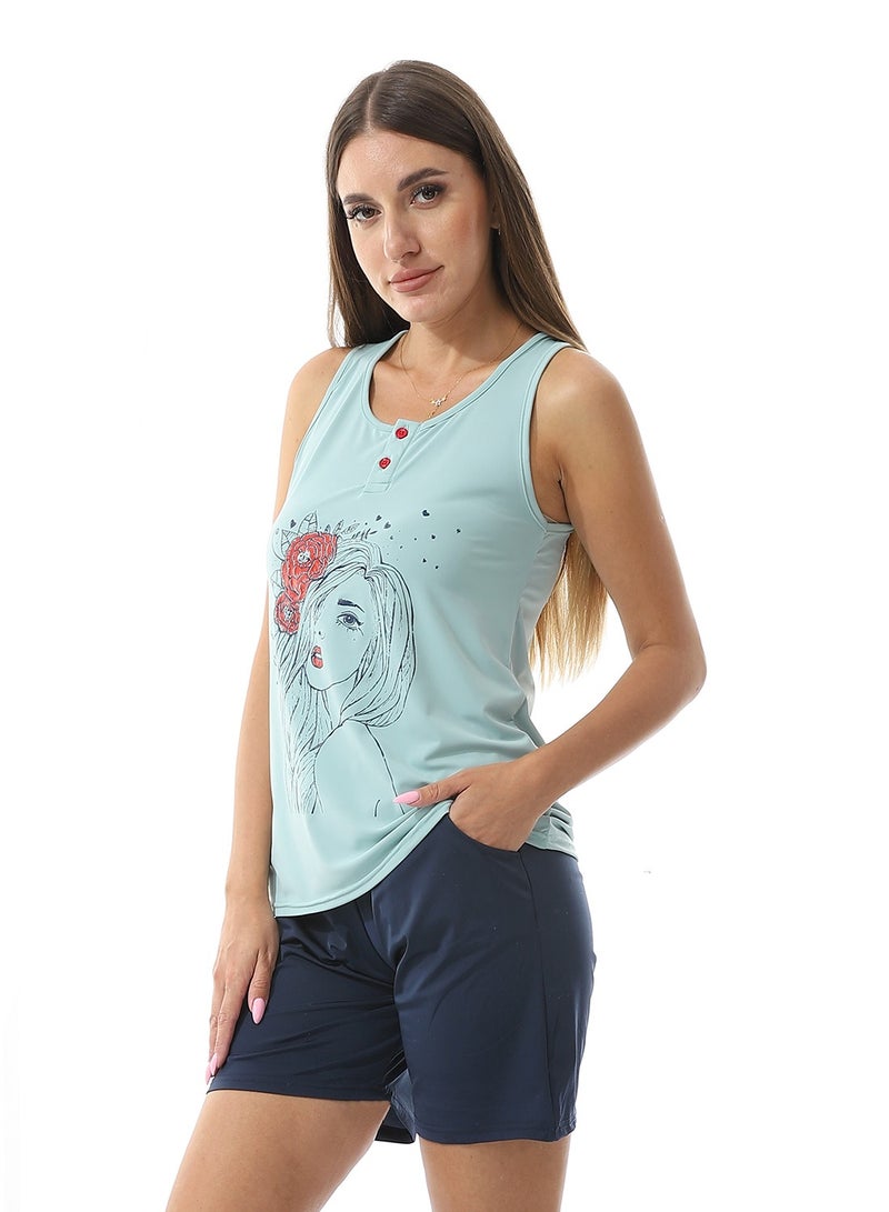 Caesar Printed Top With  Short Pajama Set  - Image 2