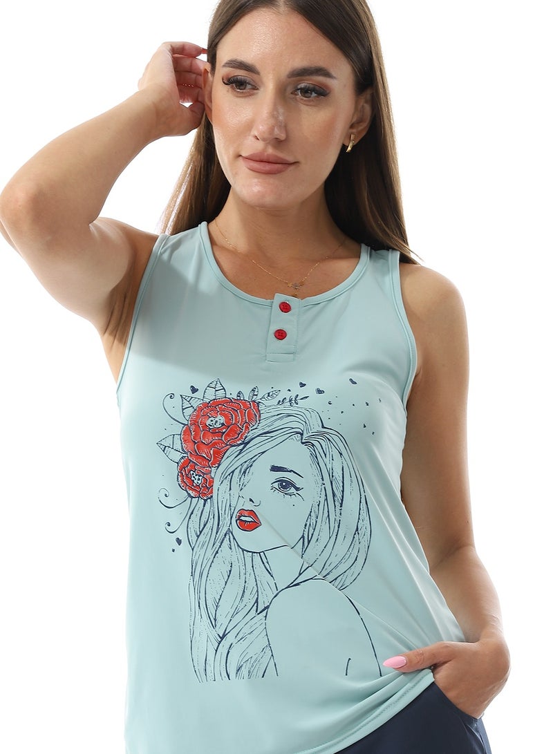 Caesar Printed Top With  Short Pajama Set  - Image 3