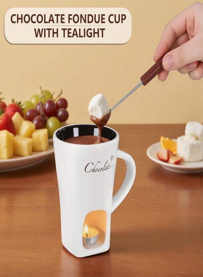 daslich Fondue Pot Cup Set, Chocolate Melting Fondue Mugs 2 Pack with 4 Forks & 8 Tealights, Mini White Ceramic Fondue Set for Cheese, Marshmallows, Sweet Fondue Cup for Date Night Party Wedding Holiday Gift - Image 2