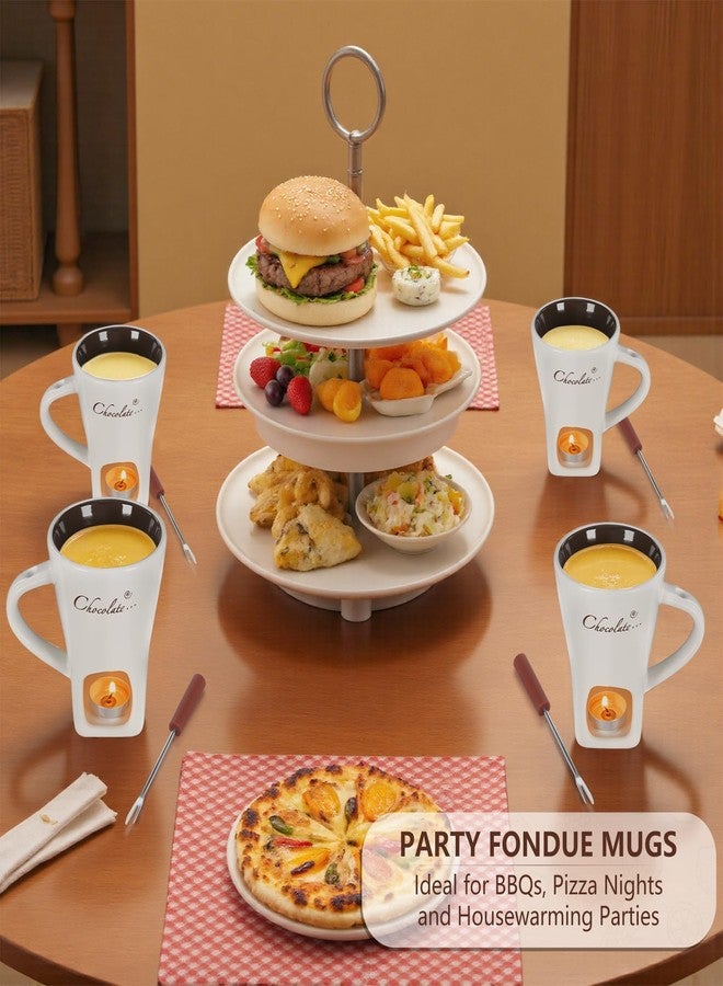 daslich Fondue Pot Cup Set, Chocolate Melting Fondue Mugs 2 Pack with 4 Forks & 8 Tealights, Mini White Ceramic Fondue Set for Cheese, Marshmallows, Sweet Fondue Cup for Date Night Party Wedding Holiday Gift - Image 4