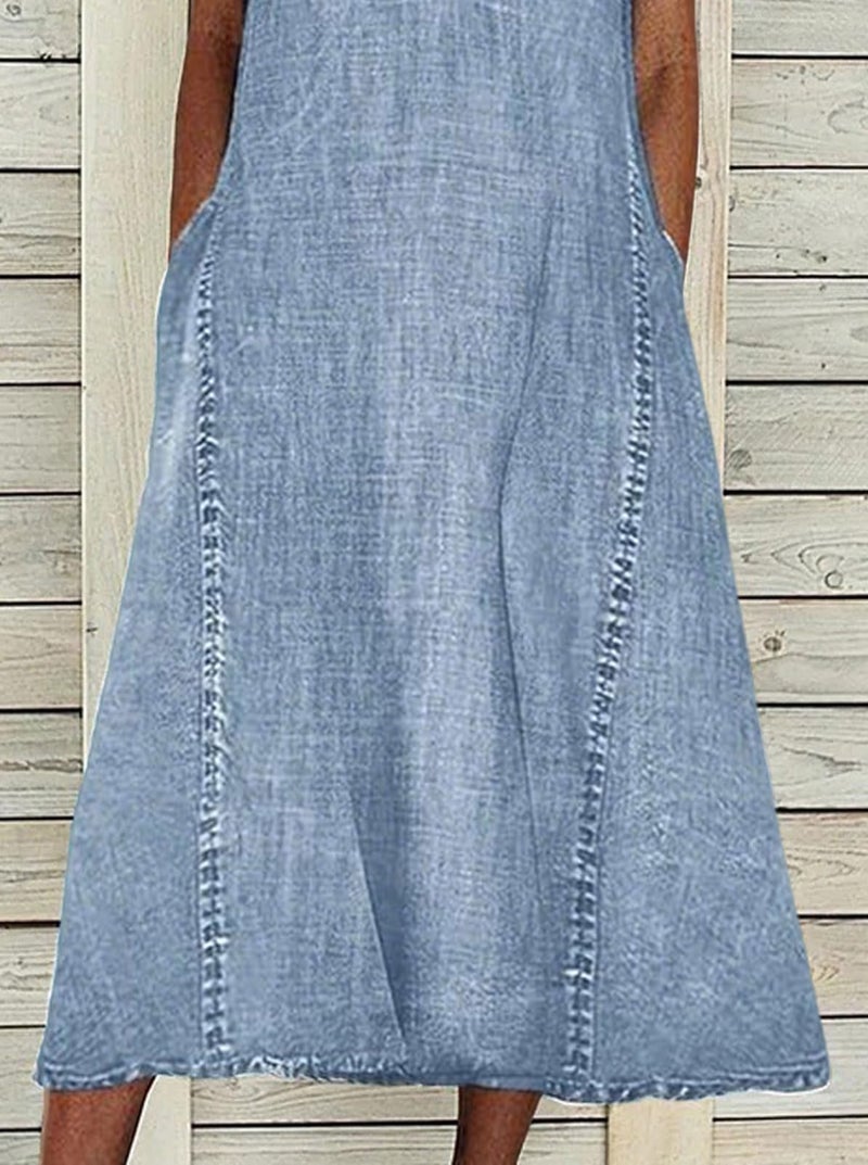 loveimgs Women Summer Sleeveless Denim Midi Dress Jean Jumper A Line Tunic Sundress Western Long Shift Tank Dress 2025 (Large,Blue) - Image 3