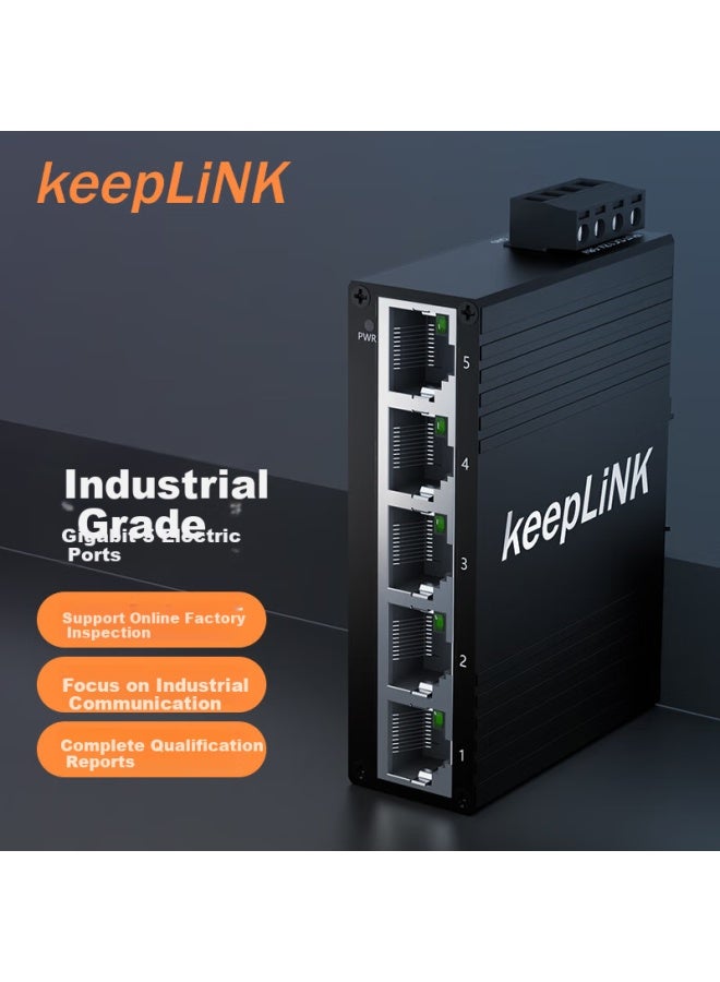 Keeplink Kp-9000 Industrial-grade Switch, Mini Version, Gigabit, 5 Ports, Rail-mounted, Unmanaged, Per Unit - Image 1