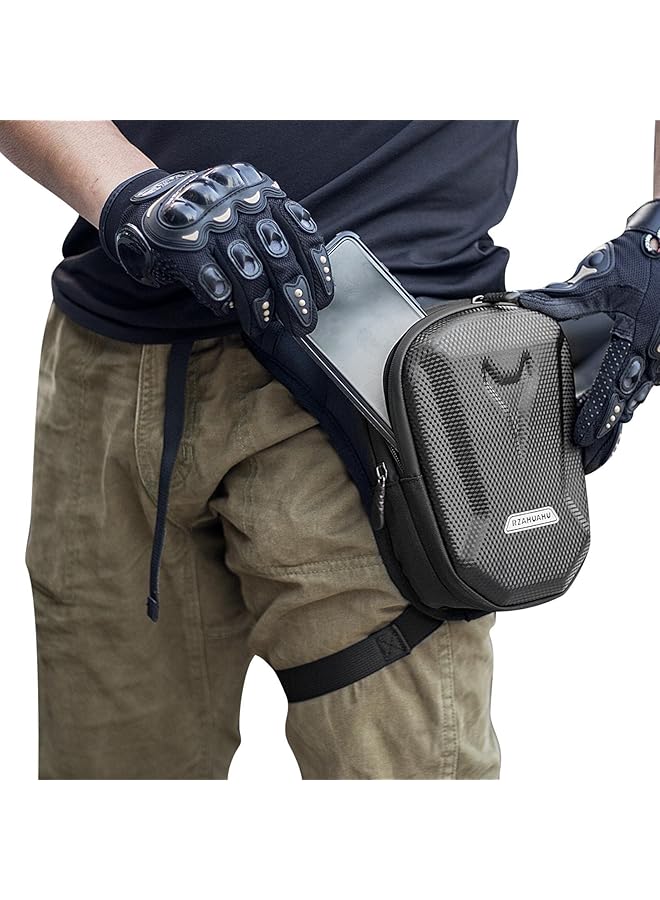 PROMASS حقيبة الساق | حقيبة ساق صلبة للرجال للدراجات النارية - حقيبة خفيفة سوداء للخصر للسير، والسفر، و - Image 1