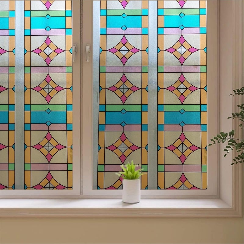 ERATO ™ Vinyl Self Adhesive Frosted Window Glass Film Privacy Frosted Film for Office/Home/Bathroom Static Cling Frosted Film (Inch 24x50, Color Print Frosted) - Image 1