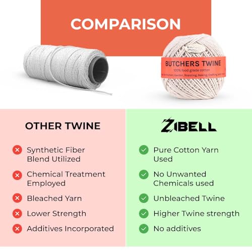 ZIBELL Butchers Twine 12 Ply Cotton Kitchen Twine for Roasting Bakers Cooking Twine Food Safe String|Meat Sausage Poultry Trussing 2MM Thread|Gardening Thread Craft DIY Gift Wrapping Crocheting Twine 80m - Image 4