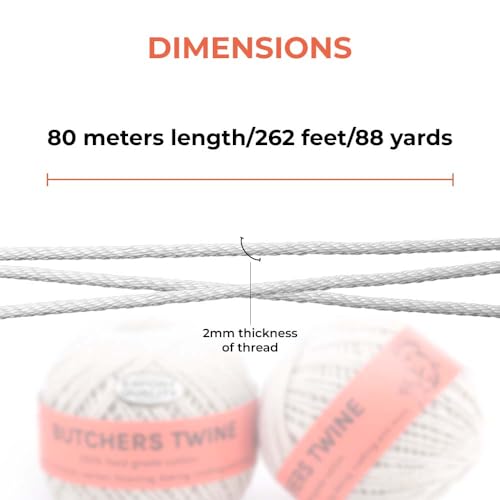 ZIBELL Butchers Twine 12 Ply Cotton Kitchen Twine for Roasting Bakers Cooking Twine Food Safe String|Meat Sausage Poultry Trussing 2MM Thread|Gardening Thread Craft DIY Gift Wrapping Crocheting Twine 80m - Image 5