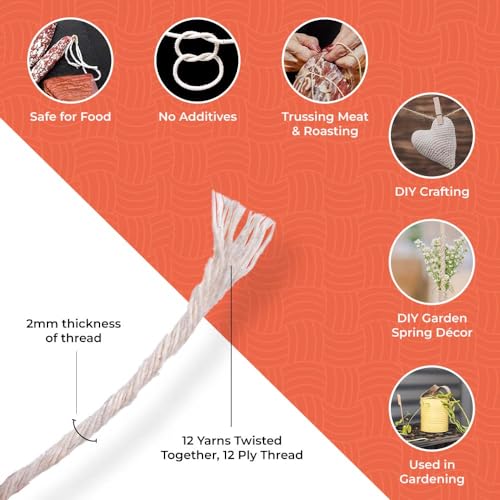 ZIBELL Butchers Twine 12 Ply Cotton Kitchen Twine for Roasting Bakers Cooking Twine Food Safe String|Meat Sausage Poultry Trussing 2MM Thread|Gardening Thread Craft DIY Gift Wrapping Crocheting Twine 80m - Image 3