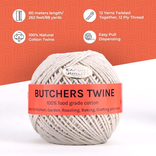 ZIBELL Butchers Twine 12 Ply Cotton Kitchen Twine for Roasting Bakers Cooking Twine Food Safe String|Meat Sausage Poultry Trussing 2MM Thread|Gardening Thread Craft DIY Gift Wrapping Crocheting Twine 80m - Image 2
