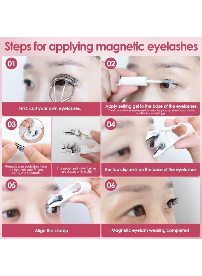 مجموعة رموش مغناطيسية مع أداة تطبيق، 8 مجموعات، رموش مغناطيسية مزدوجة قابلة لإعادة الاستخدام، لا حاجة للغراء أو محدد العيون، رموش صناعية بمظهر طبيعي وخفيف مع أداة الرموش وعلبة تخزين مغناطيسية للنساء - Image 2