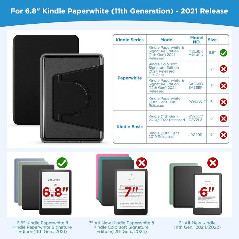 Vane Oak Magnetic Detachable 2-in-1 Stand Case for 6.8" Kindle Paperwhite (11th Generation-2021) and Kindle Paperwhite Signature Edition, Slim PU Shell Cover Case with Auto Wake/Sleep, Black - Image 2