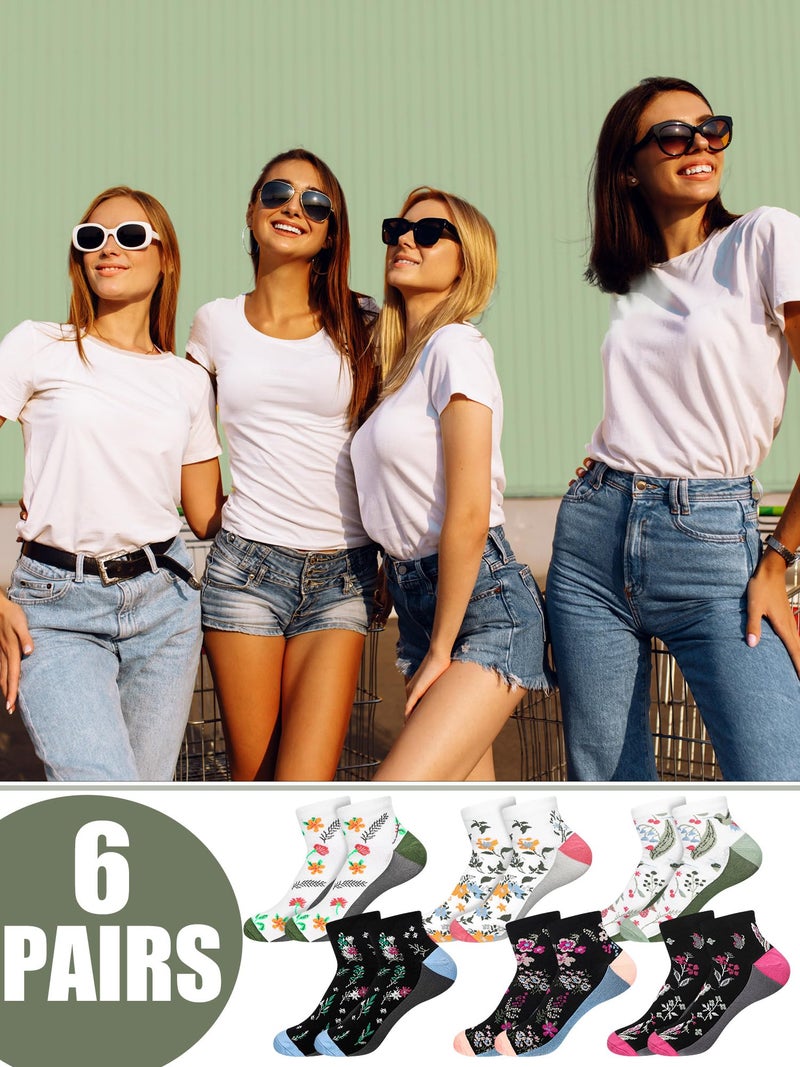 Bunnycool 6 Pairs Ankle Compression Socks for Women, Floral Athletic Support Short Socks for Running, Hiking, Walking(Medium,Floral,Multicolor) - Image 5