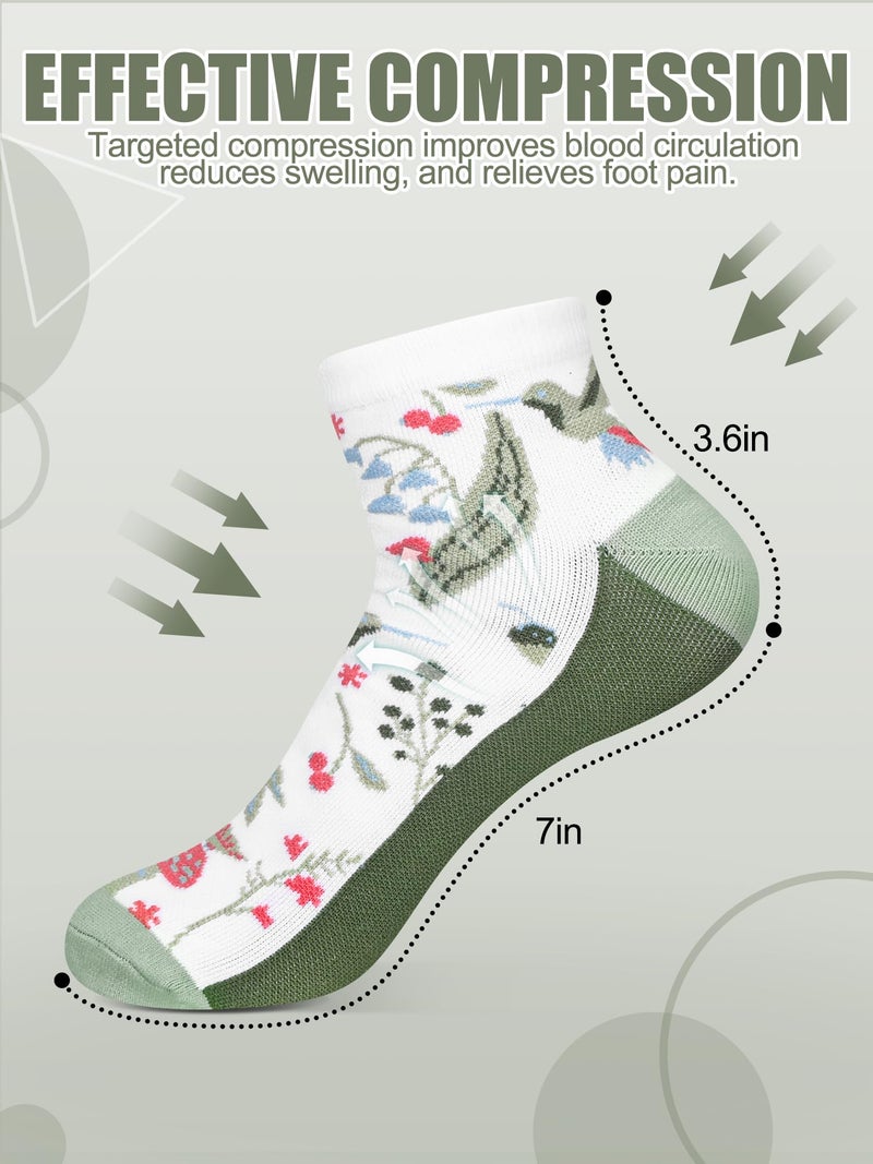 Bunnycool 6 Pairs Ankle Compression Socks for Women, Floral Athletic Support Short Socks for Running, Hiking, Walking(Medium,Floral,Multicolor) - Image 4