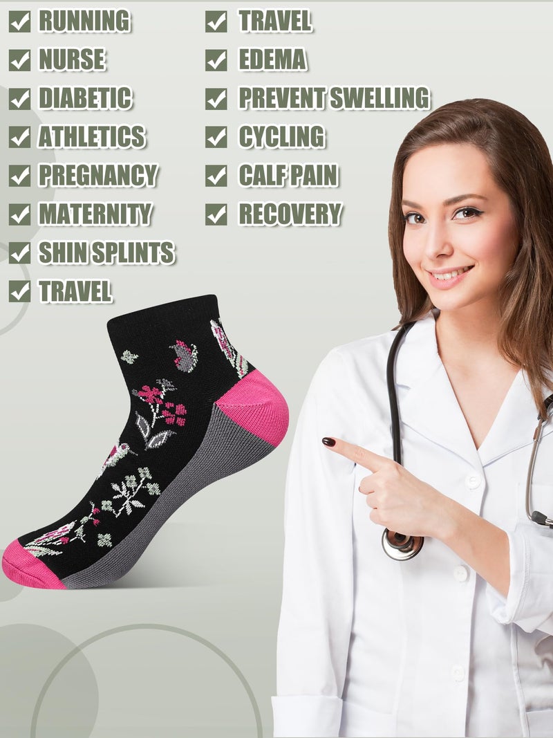 Bunnycool 6 Pairs Ankle Compression Socks for Women, Floral Athletic Support Short Socks for Running, Hiking, Walking(Medium,Floral,Multicolor) - Image 2