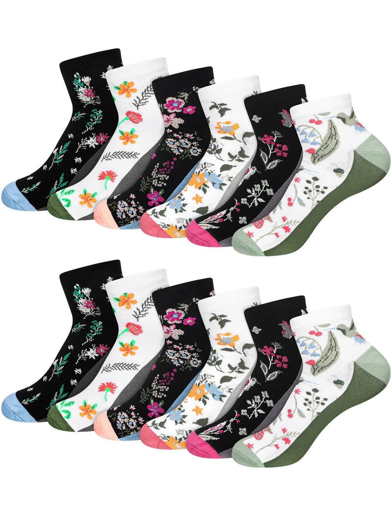 Bunnycool 6 Pairs Ankle Compression Socks for Women, Floral Athletic Support Short Socks for Running, Hiking, Walking(Medium,Floral,Multicolor) - Image 1