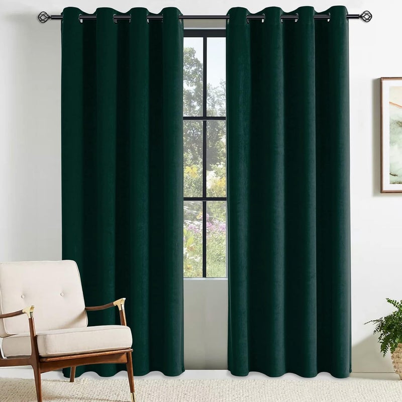 CUCRAF Velvet Blackout Curtains for Bedroom Thermal Insulated 46 x 90W x L Dark Green 2 Panels Ring Top Eyelet Soundproof Curtain Kidsroom and Living Room