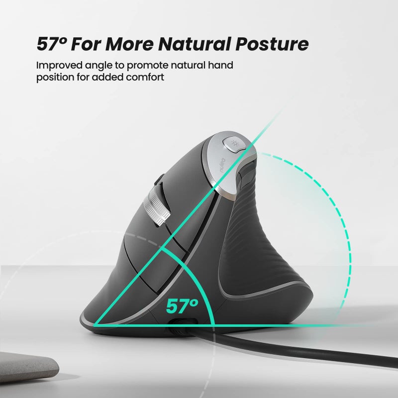 Nulea M504 Wired Vertical Mouse, USB Ergonomic Optical Mouse with 4 Adjustable DPI, 11 RGB Backlight Modes, Compatible for Laptop, PC, Desktop, Mac, Grey - Image 3