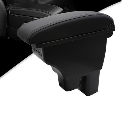 Tocsho Car Armrest Box for Honda Fit Jazz Hatchback 20092013 Accessories Storage Center Console Double Layer with 3 USB Ports Armrest Organizer Box Black Stitching
