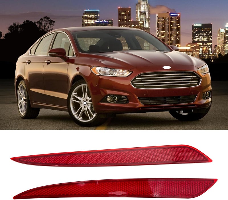 LFONEIBGG Rear Bumper Reflector Light Fit For 2013-2018 Ford Fusion Rear Left+Right Side Red Pair Marker Lights Lens Trim - Image 1