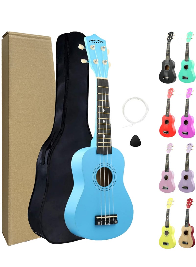 Mike Music Soprano Ukulele for Kids Adults 21 inch Ukuleles for Beginners Ukalelee Uke Hawaii Mini Guitar for Kids Beginners Students Small Guitar Ukulele with Gig Bag, 1 Spare String and Pick-Light Blue  - Image 1