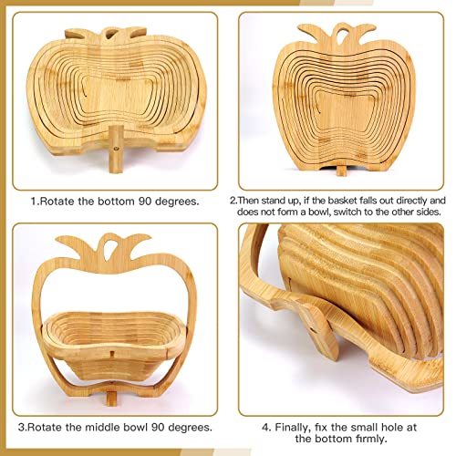 MYOSOTIS Foldable Fruit Basket Collapsible Bamboo Fruit and Veggie Basket Fruit Bowl Holder Dried Fruit Basket For Christmas Holiday Party (Rabbit) - Image 5
