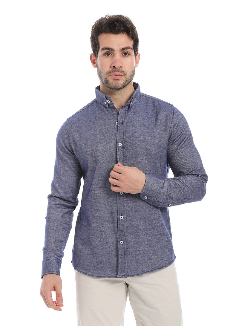 Andora Classic Heather Cotton Long Sleeve Shirt_Heather Navy Blue - Image 1