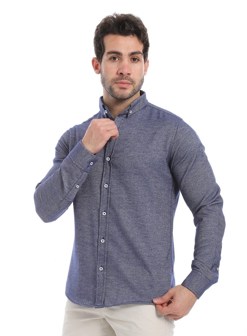 Andora Classic Heather Cotton Long Sleeve Shirt_Heather Navy Blue - Image 2
