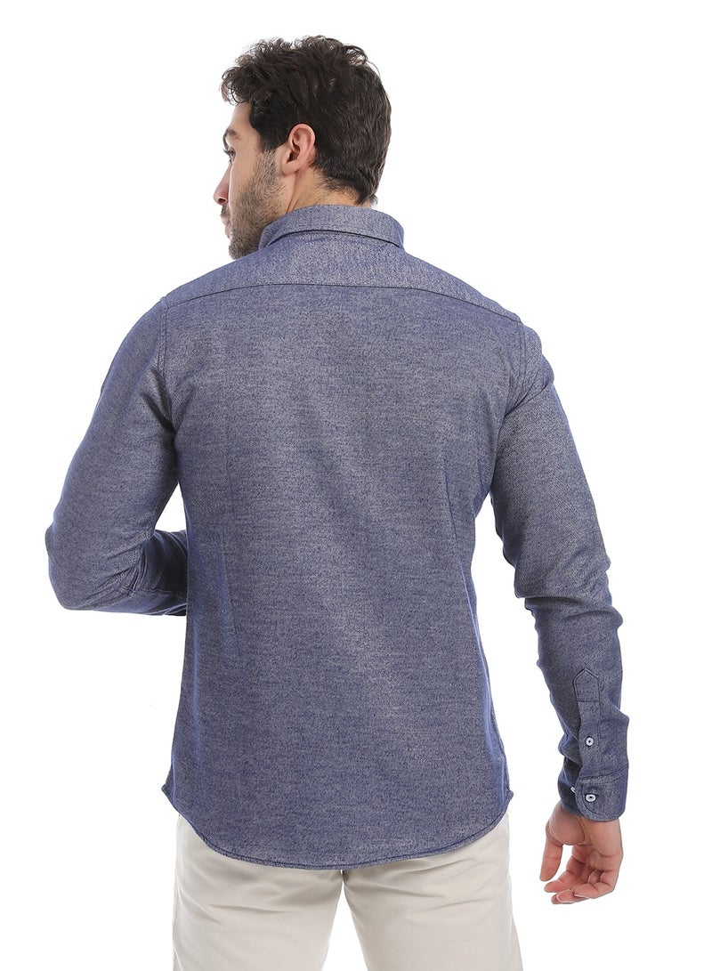 Andora Classic Heather Cotton Long Sleeve Shirt_Heather Navy Blue - Image 3