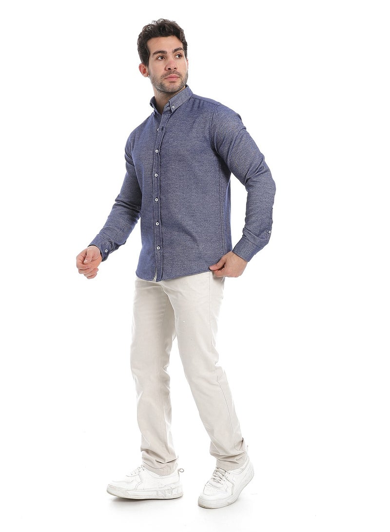 Andora Classic Heather Cotton Long Sleeve Shirt_Heather Navy Blue - Image 5