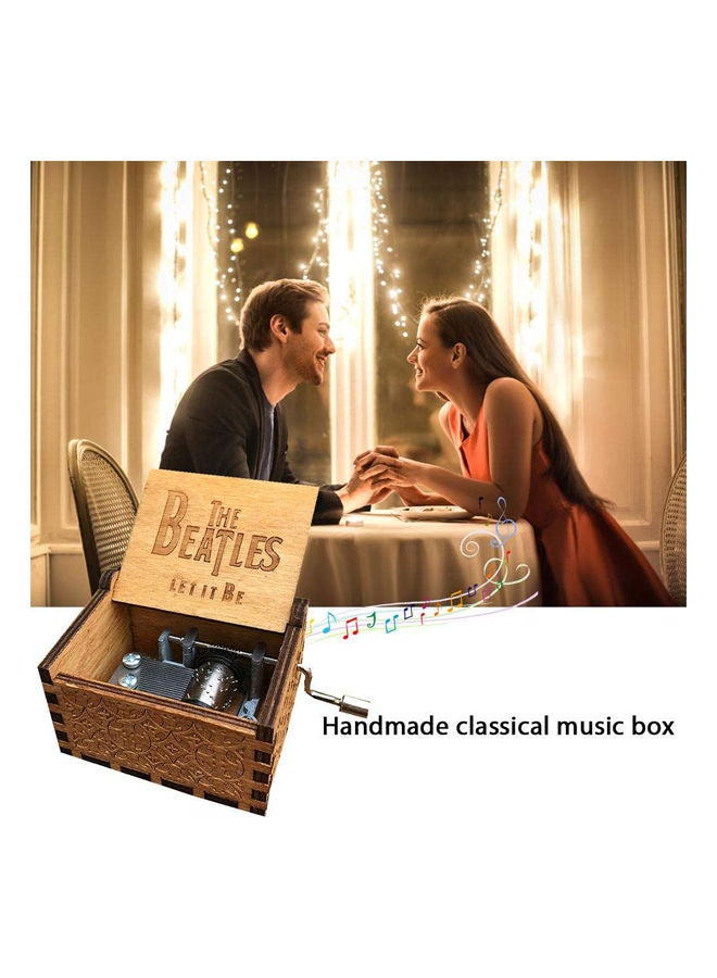 NIBEMINENT The Beatles Engraved Wooden Hand Crank Musical Box Brown  - Image 2