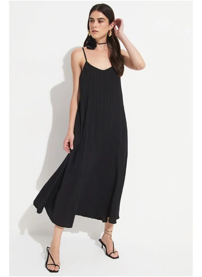 جون June Women Thin Strappy Cotton Midi Dress Black