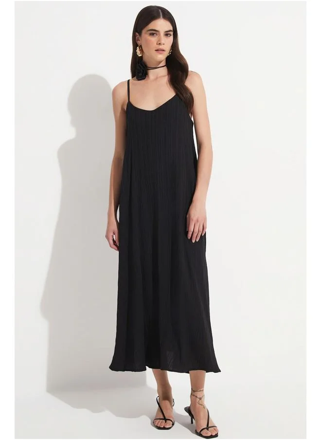 جون June Women Thin Strappy Cotton Midi Dress Black