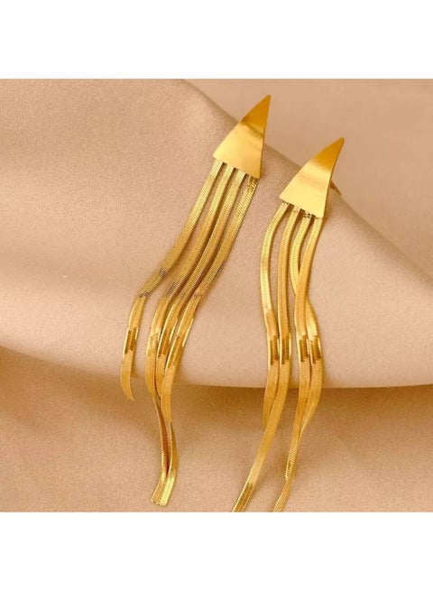 Gold Plated Triangle Snake Chain Tassel Drop Earrings