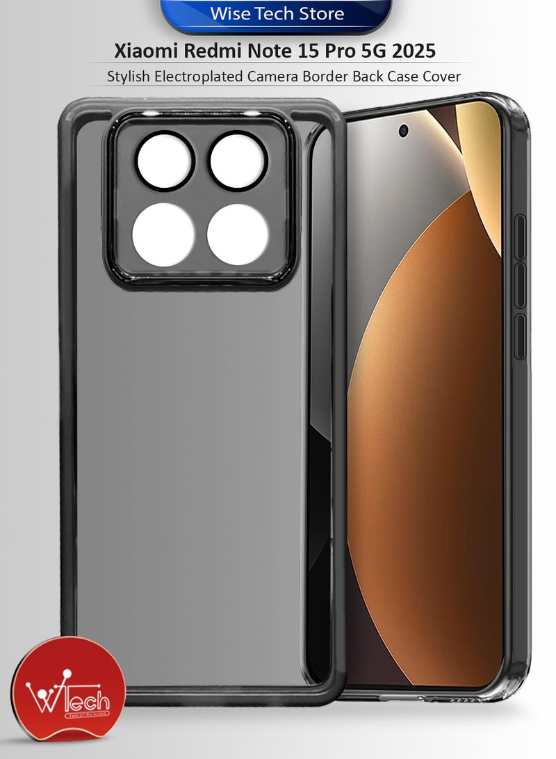 دبليو تيك غطاء خلفي لهاتف شاومي ريدمي نوت 15 برو 5G 2025 شفاف وناعم من السيليكون لحماية عدسة الكاميرا، نحيف جدًا، أنيق، بإطار كاميرا مطلي بالكهرباء - أسود - Image 1