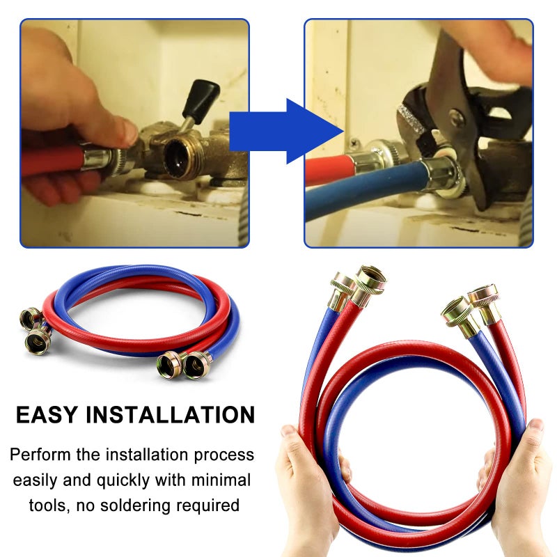 Fetechmate 4Ft Rubber Washing Machine Hoses For Washer Flexible Burst-Proof Rubber Hot And Cold Water Hoses 3/4 Inch Npt Washer Water Hoses - 2 Pack By Fetechmate - Image 5