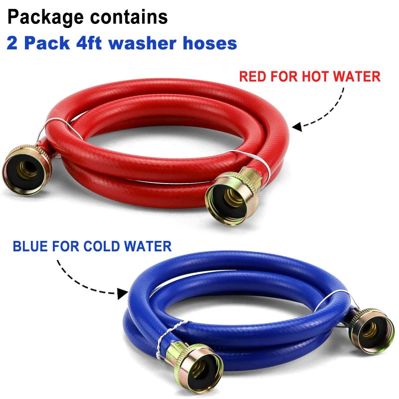 Fetechmate 4Ft Rubber Washing Machine Hoses For Washer Flexible Burst-Proof Rubber Hot And Cold Water Hoses 3/4 Inch Npt Washer Water Hoses - 2 Pack By Fetechmate - Image 4