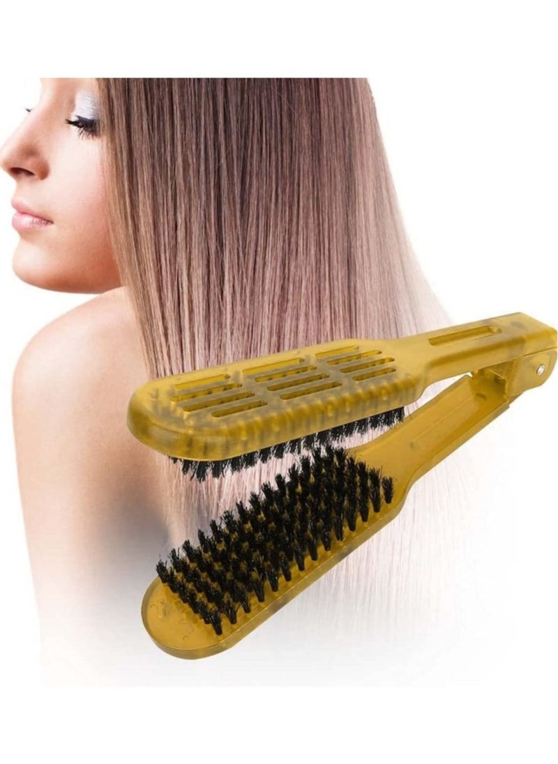 Generic - Hair Straightener Brush Hair Straightening Comb Double Sided Brush Clamp Straightener Anti-static Dual-Brush Comb Professional V Shaped Clamp Styling Comb Hairdressing Tool for Home and Travel - Image 1